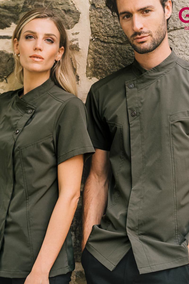Giacca cuoco uomo Giblor's Harry verde indossata megan 23P08G217 G-TECH PRO ultraleggera