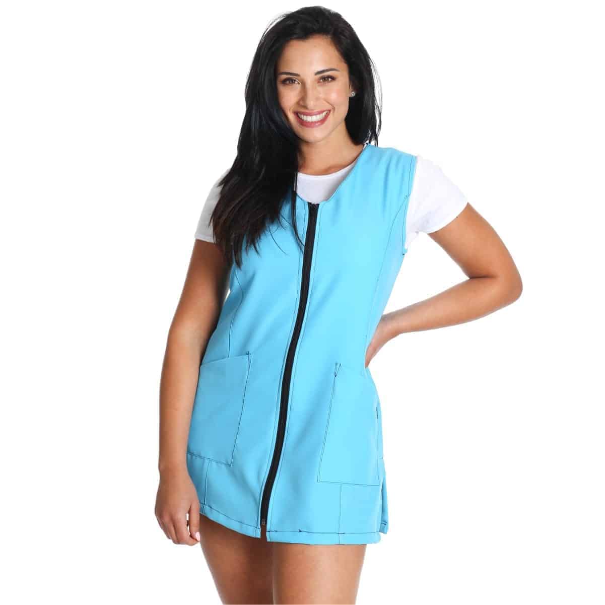 Grembiule maestra no stiro Beatrice turchese West Rose con zip