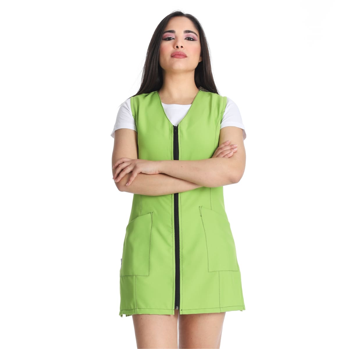 Grembiule maestra no stiro Beatrice verde West Rose con zip