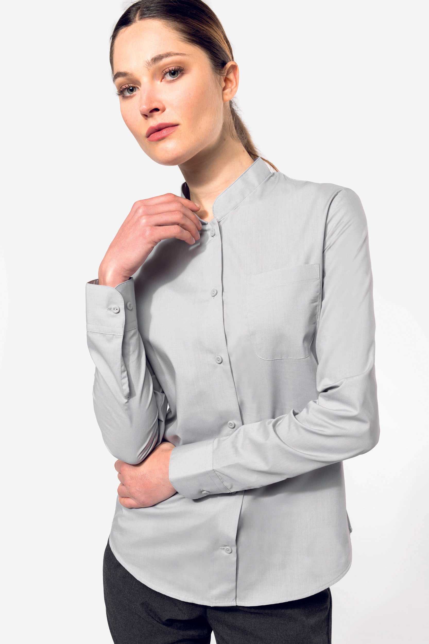 Camicia donna popeline policotone collo alla coreana facile da lavare K514