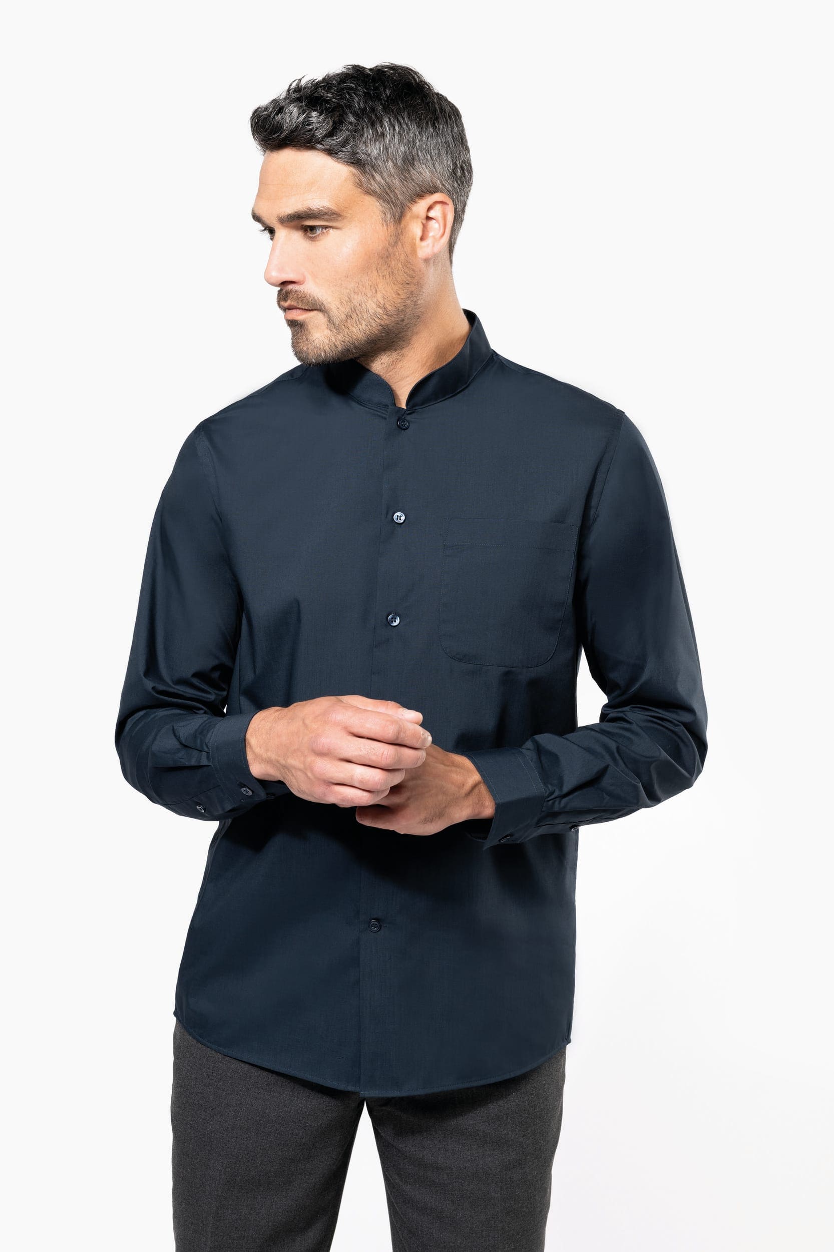 Camicia uomo popeline policotone collo alla coreana facile da lavare K515