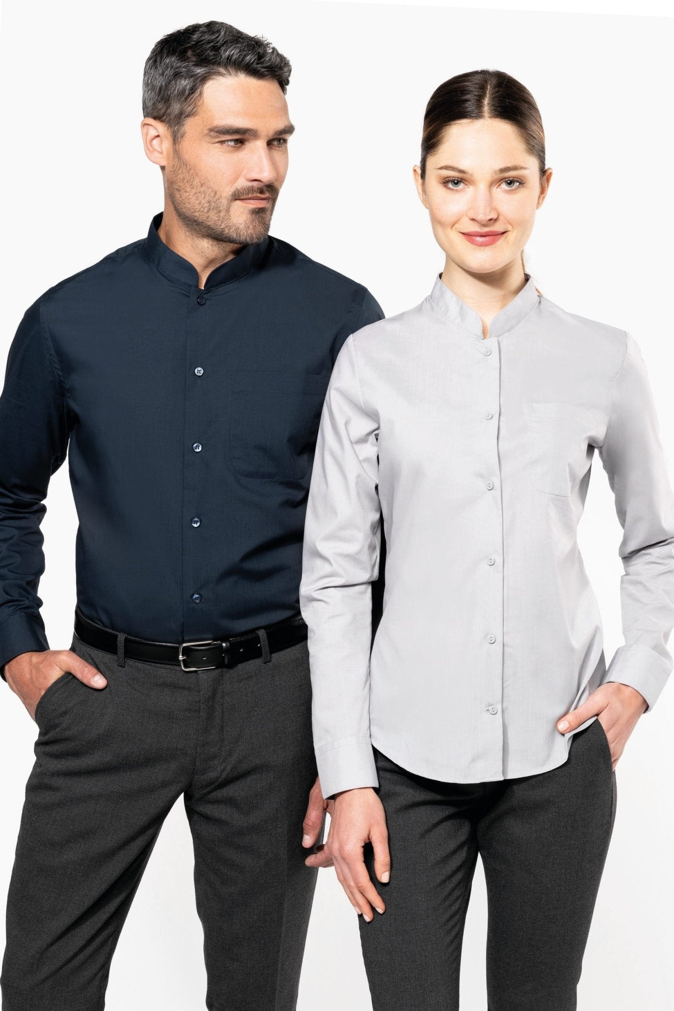 Camicia donna popeline policotone collo alla coreana facile da lavare K514 - Westrose SRL - Abbigliamento da Lavoro Personalizzato