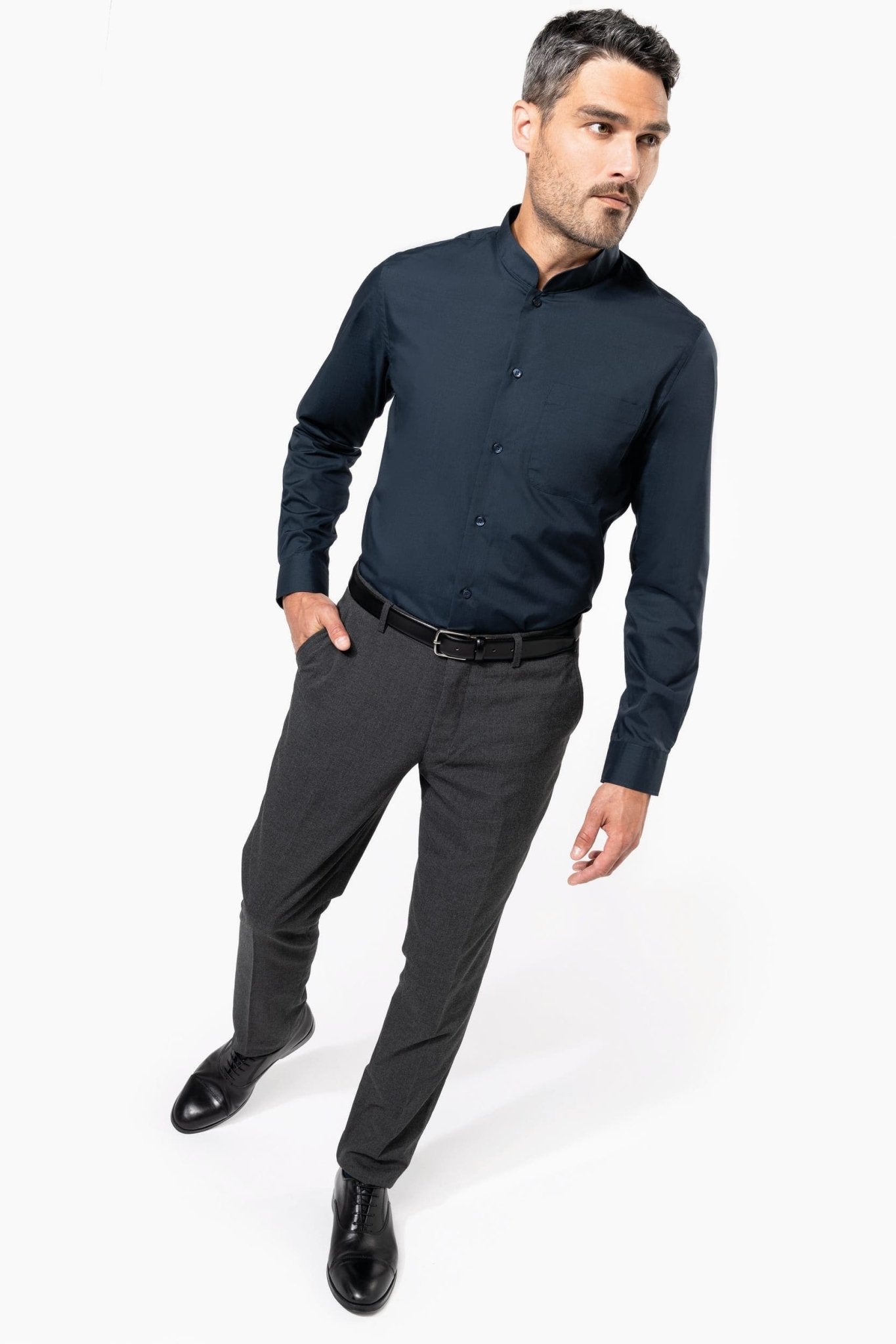 Camicia uomo popeline policotone collo alla coreana facile da lavare K515 - Westrose SRL - Abbigliamento da Lavoro Personalizzato