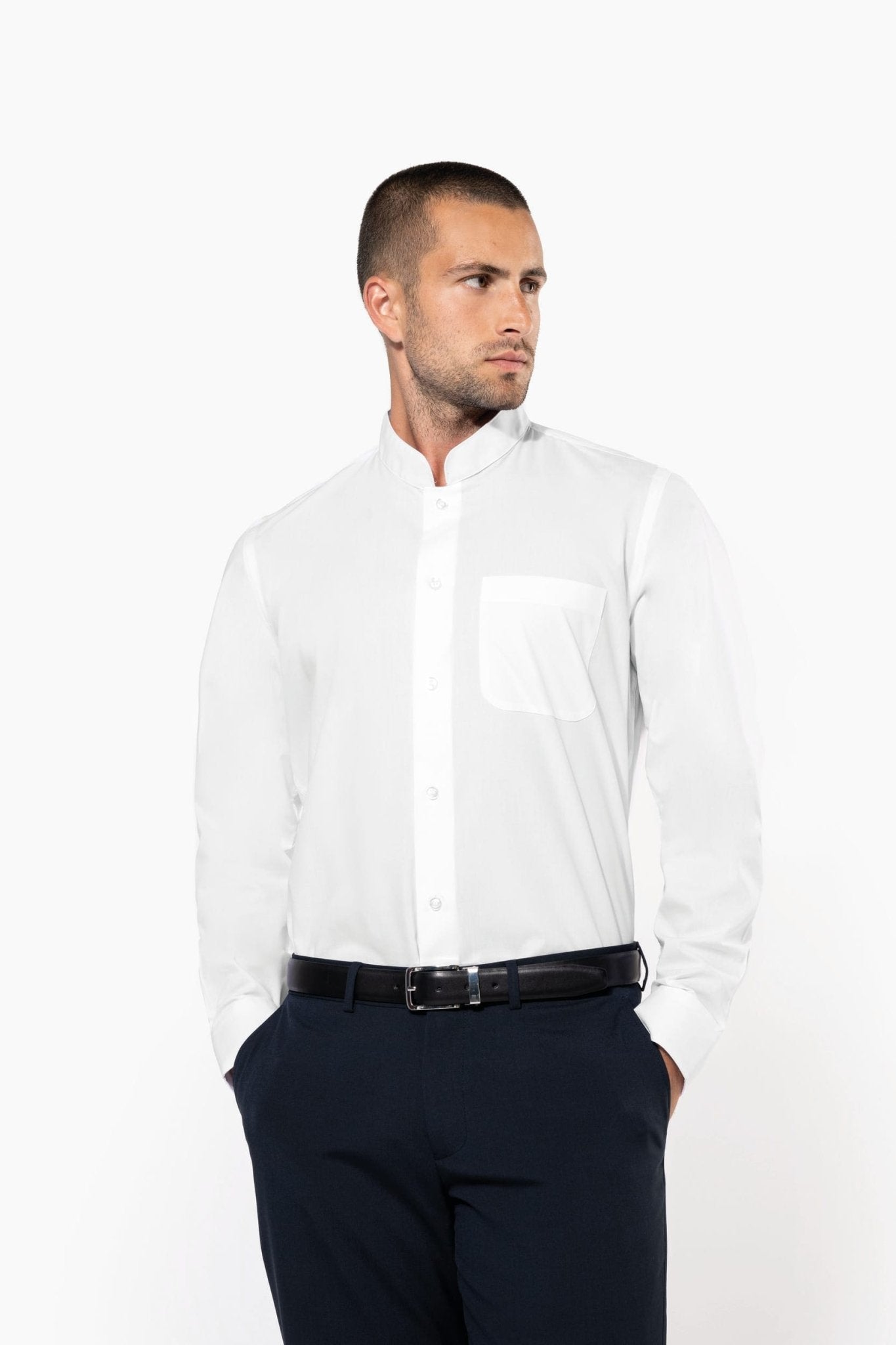 Camicia uomo popeline policotone collo alla coreana facile da lavare K515 - Westrose SRL - Abbigliamento da Lavoro Personalizzato