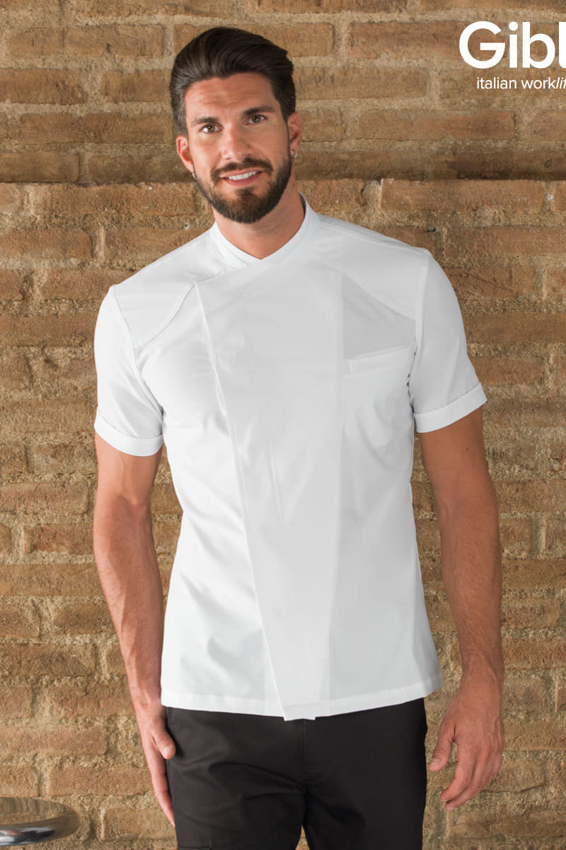 giacca-chef-maniche-corte-microfibra-giblor-aron-bianco-24P08G402-indossata