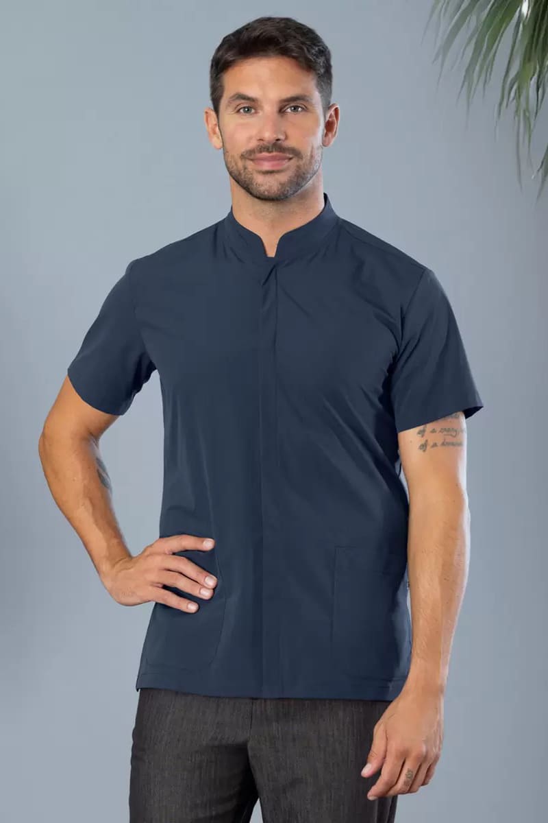 giacca-chef-maniche-corte-microfibra-giblor-ruben-blu-25P03K466-indossata