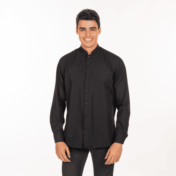 camicia-nera-ristorante-collo-coreana-maniche-lunghe-vendita-online