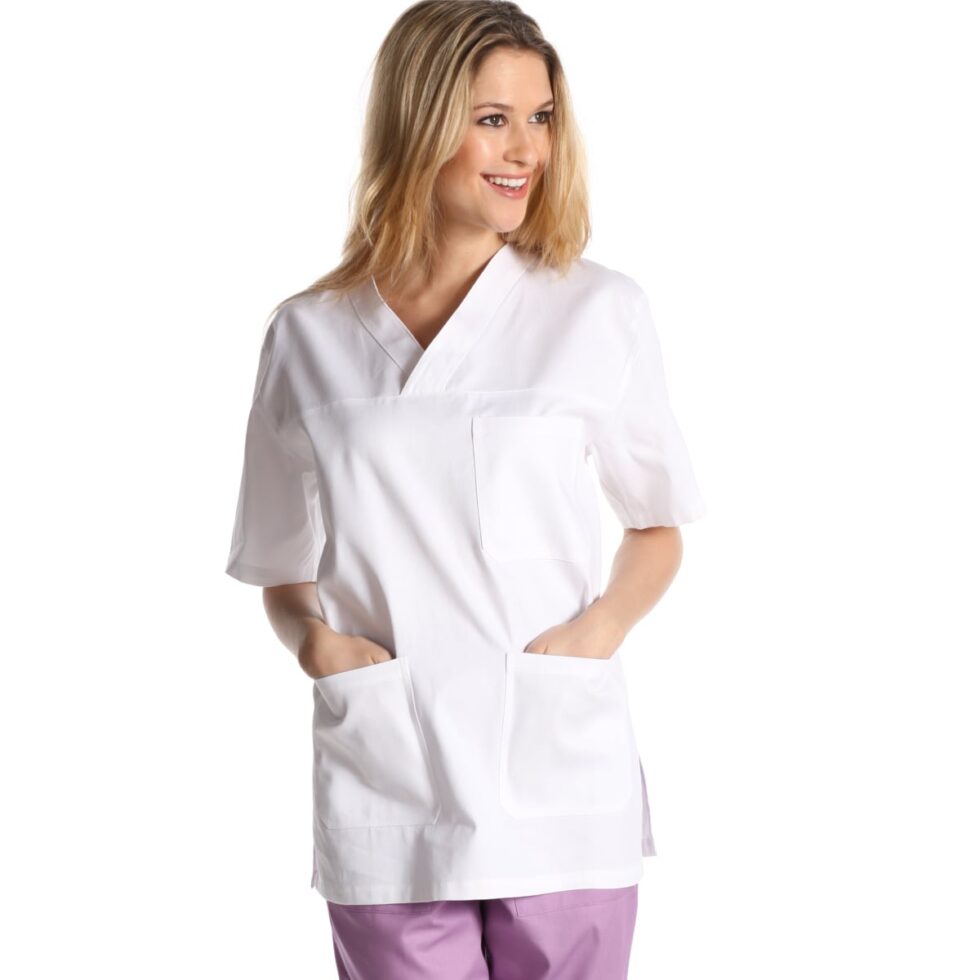 CASACCA INFERMIERA INFERMIERE SCOLLO V EGODOC 100% COTONE made italy assistente 