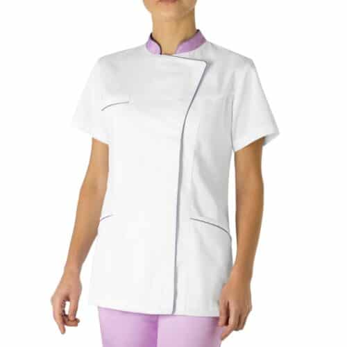 Divisa sanitaria Simon Lilla-simon-casacca-giblors-bianco-lilla-assistente-alla-poltrona