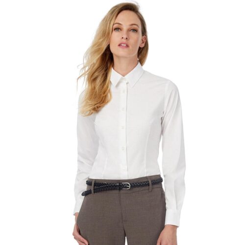 BCSWP23-black-tie-bianco-camicia-donna-elasticizzata-b&c-manica-lunga-min