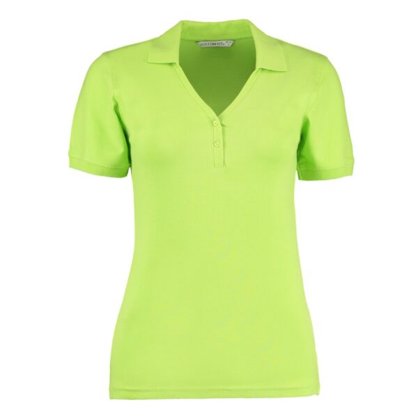 KK732-sofia-polo-donna-elasticizzata-scollo-a-v-verde-lime