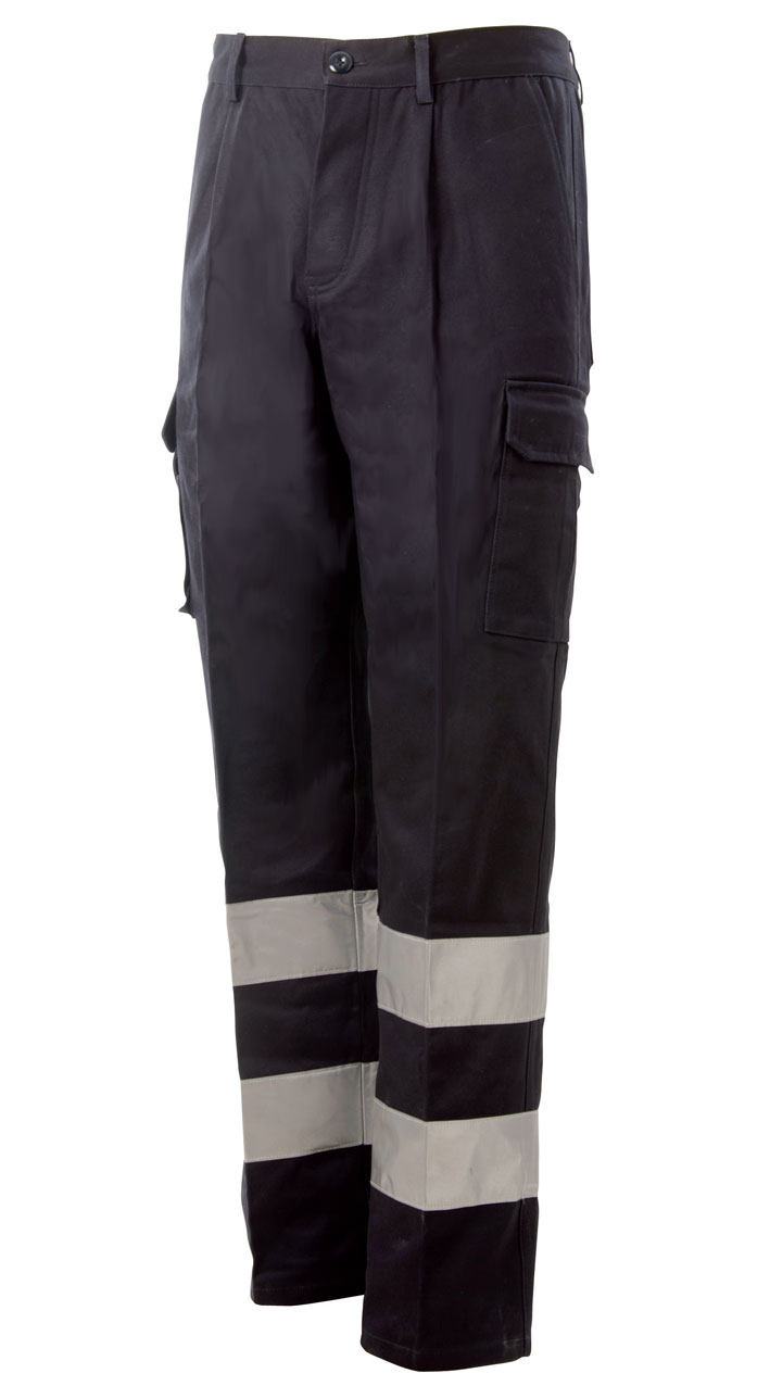 Pantaloni da lavoro online blu con bande rifrangenti