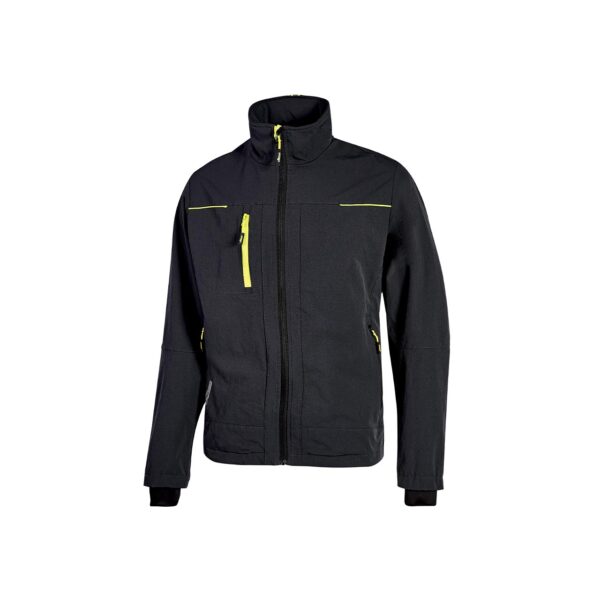 Giacca da lavoro U-Power Pluton in softshell stretch nero giallo