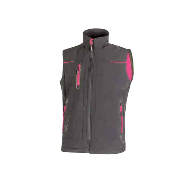 Gilet da lavoro U-Power Universe in softshell grigio fucsia