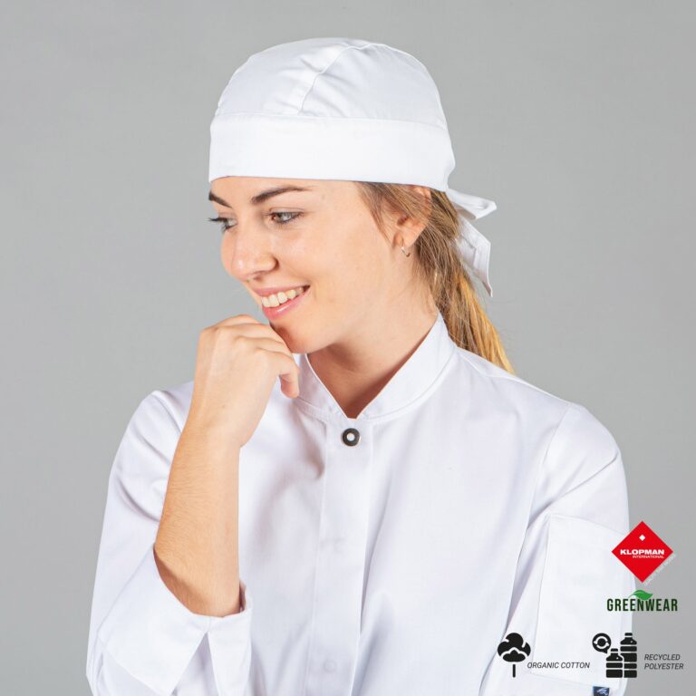 Bandana cuoco bianca tessuto riciclato e organico Klopman